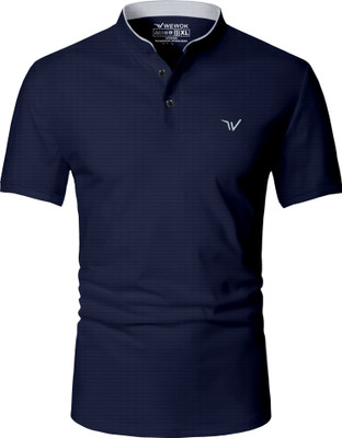 CLIENTALE. Solid Men Polo Neck Navy Blue T-Shirt