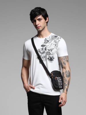 JACK & JONES Floral Print Men Crew Neck White T-Shirt