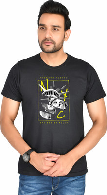 Burundi Blu Printed, Typography Men Round Neck Black T-Shirt