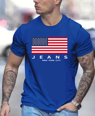 NOMITH Graphic Print Men Round Neck Blue T-Shirt