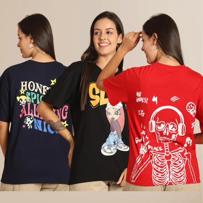 Mast & Harbour Printed Women Round Neck Multicolor T-Shirt