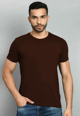 Nilan Tees Wear Solid Men Round Neck Brown T-Shirt