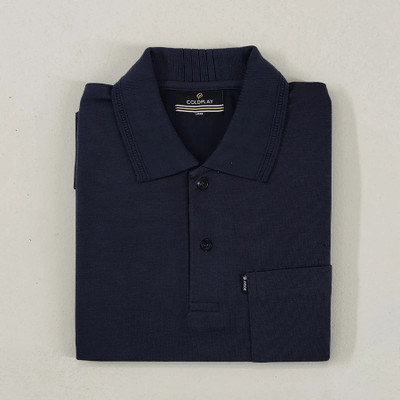 Coldplay Solid Men Polo Neck Dark Blue T-Shirt