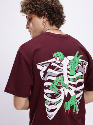 Glitchez Printed Men Round Neck Maroon T-Shirt
