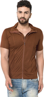 Tresna Trendy Solid Men Polo Neck Brown T-Shirt
