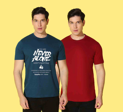 WOOSTRO Typography Men Round Neck Light Green, Red T-Shirt