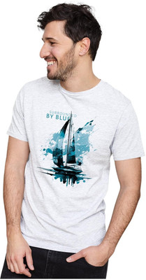 NOIDAPRINT Printed Men Round Neck White T-Shirt