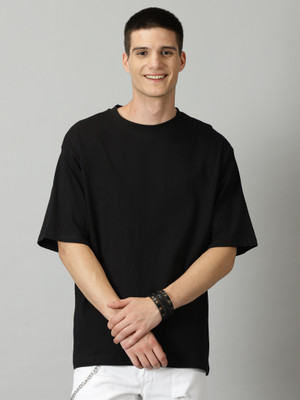 THE HOLLANDER Solid Men Round Neck Black T-Shirt
