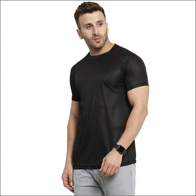 ShopGlobal Solid Men Round Neck Black T-Shirt