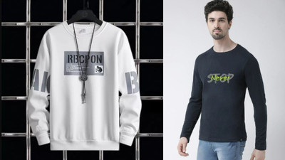 MUUNKEY Printed Men Round Neck White, Navy Blue T-Shirt