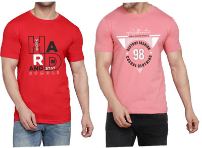 WOOSTRO Graphic Print Men Round Neck Red, Pink T-Shirt