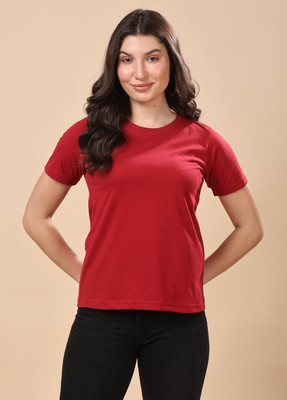 METRONAUT Printed Women Round Neck Maroon T-Shirt