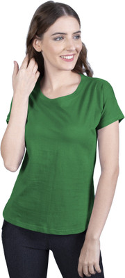 THE BLAZZE Solid Women Round Neck Green T-Shirt