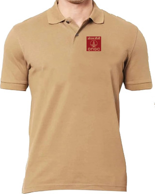 PrintHolic Solid Men Polo Neck Brown T-Shirt