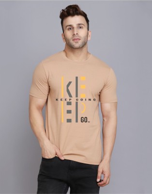 SLOWLORIS Printed, Typography Men Round Neck Beige T-Shirt