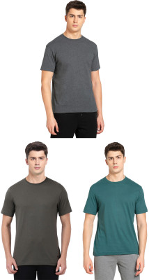 JOCKEY Solid Men Round Neck Grey, Green T-Shirt