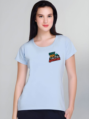 SZN Graphic Print Women Round Neck Light Blue T-Shirt