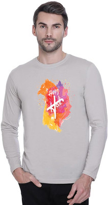 LV CARE Printed Men Round Neck Grey T-Shirt