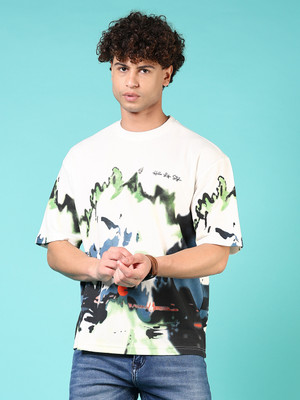 V-MART Printed Men Round Neck White T-Shirt