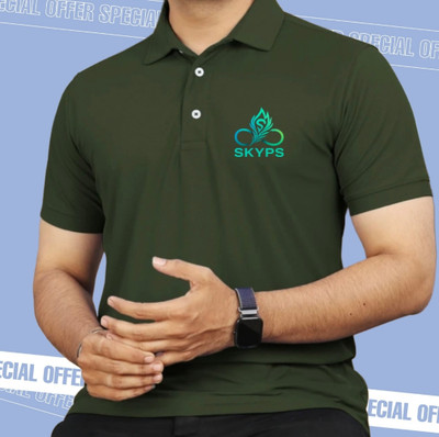 ABC Printed Men Polo Neck Green T-Shirt
