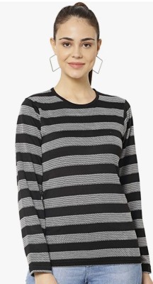 Neha Striped Women Round Neck Black T-Shirt