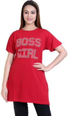 RG BY SS CLOTHING Typography Women Round Neck Red T-Shirt