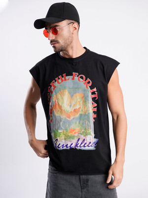 Bene Kleed Graphic Print Men Round Neck Black T-Shirt