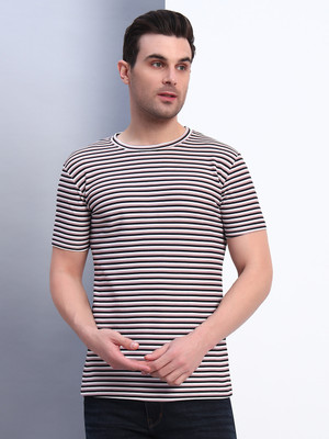 METRONAUT Striped Men Round Neck White T-Shirt