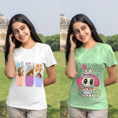 Kintu Parantu Printed Women Round Neck Pink T-Shirt