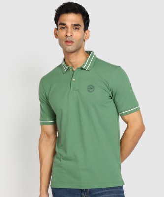 PETER ENGLAND Solid Men Polo Neck Green T-Shirt