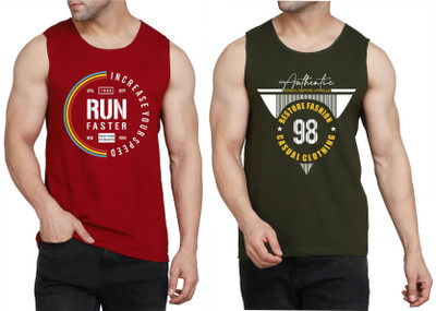 WOOSTRO Graphic Print Men Scoop Neck Maroon, Dark Green T-Shirt