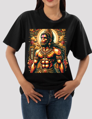 AZALMULTI Printed Women Round Neck Black T-Shirt