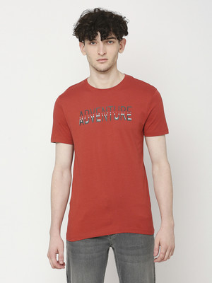 BEING HUMAN Typography Men Round Neck Orange T-Shirt