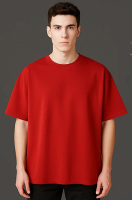 Dripghost Solid Men Round Neck Red T-Shirt