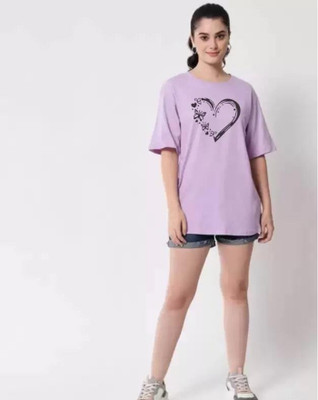 GLITO Printed Women Round Neck Purple T-Shirt