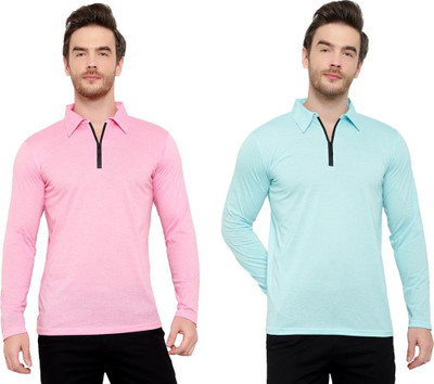 JB Jangoboy Solid Men Polo Neck Blue, Pink T-Shirt