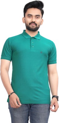 More & More Solid Men Polo Neck Light Blue T-Shirt