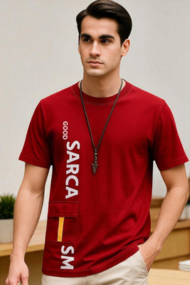 FAOES Printed Men Round Neck Red T-Shirt