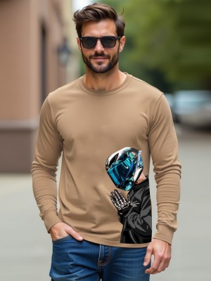 LIME Printed Men Round Neck Grey T-Shirt