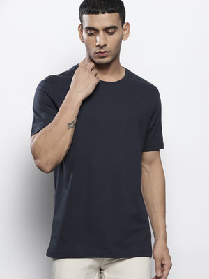 RULEDBYSUN Solid Men Round Neck Navy Blue T-Shirt