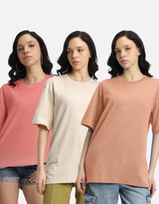 JUNEBERRY Solid Women Round Neck Multicolor T-Shirt