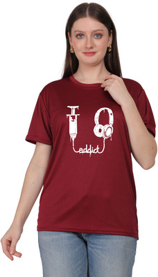 Chaitali Graphic Print Women Round Neck Maroon T-Shirt