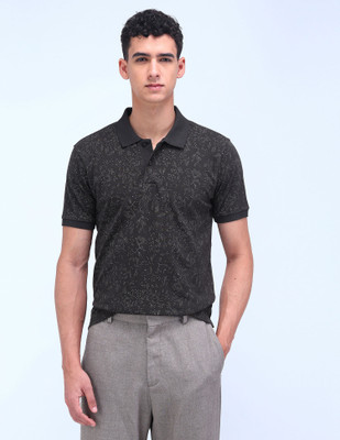 FLYING MACHINE Printed Men Polo Neck Grey T-Shirt