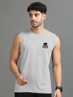 Triptee Printed Men Round Neck Grey T-Shirt