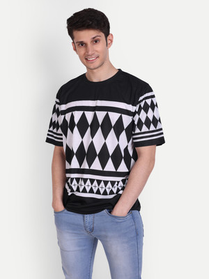 Fans Army Striped Men Round Neck Black T-Shirt