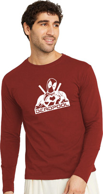 OrrganicChics Printed Men Round Neck Maroon T-Shirt
