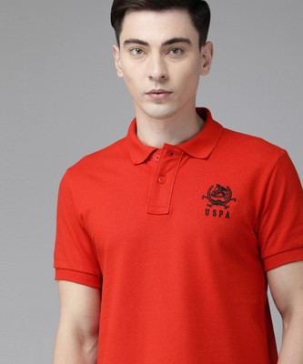 U.S. POLO ASSN. Printed Men Polo Neck Red T-Shirt