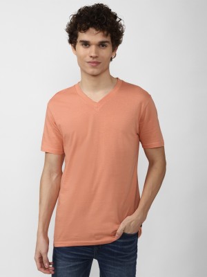 FOREVER 21 Solid Men V Neck Orange T-Shirt