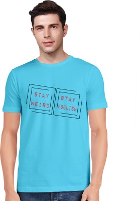 Tribal Slang Graphic Print Men Round Neck Light Blue T-Shirt