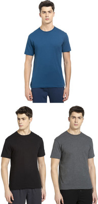 JOCKEY Solid Men Round Neck Black, Grey, Blue T-Shirt